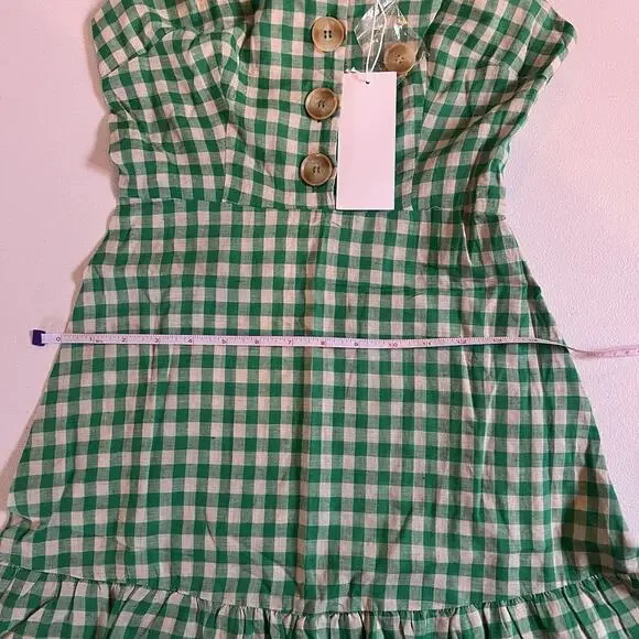New Lush Dress Women's XS Mini Gingham Linen Blend Sundress Ruffle A-line Summer - Picture 10 of 13